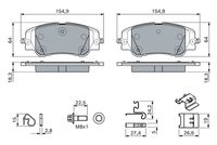 BOSCH 0986424988 - Lado de montaje: Eje delantero<br>Ancho 1 [mm]: 64<br>Altura 1 [mm]: 154,9<br>Espesor/grosor 1 [mm]: 18,1<br>Sistema de frenos: CBI<br>Contacto avisador de desgaste: no preparado para indicador de desgaste<br>Peso [kg]: 2,05<br>