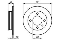 BOSCH 0986478068 - Lado de montaje: Eje delantero<br>Diámetro exterior [mm]: 221,0<br>Espesor de disco de frenos [mm]: 10,0<br>Espesor mínimo [mm]: 8,7<br>Tipo de disco de frenos: macizo<br>Número de orificios: 4<br>corona de agujeros - Ø [mm]: 108,0<br>Altura [mm]: 42,0<br>Diámetro de centrado [mm]: 72,0<br>Diámetro interior [mm]: 131,0<br>Diámetro de orificio [mm]: 13,4<br>Homologación: E1 90R-02C0165/0776<br>