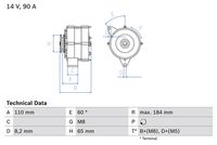 BOSCH 0986033160 - Tensión [V]: 14<br>Corriente de carga alternador [A]: 65<br>Calidad: RECONSTRUIDO<br>