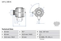 BOSCH 0986049071 - apropiado para vehíc con corriente carga alternador [A]: 150<br>Tensión [V]: 12<br>Corriente de carga alternador [A]: 150<br>