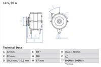 BOSCH 0986036660 - Tensión [V]: 14<br>Corriente de carga alternador [A]: 90<br>Calidad: RECONSTRUIDO<br>