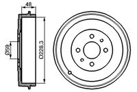 BOSCH 0986477088 - Llanta, nº de taladros: 4<br>Cantidad de agujeros de fijación: 2<br>Ancho [mm]: 48<br>Espesor [mm]: 61<br>Diámetro interior [mm]: 228<br>Diámetro exterior [mm]: 268<br>corona de agujeros - Ø [mm]: 98<br>Rebajado máx. tambor de freno [mm]: 230<br>Lado de montaje: Eje trasero<br>Diámetro de centrado [mm]: 59<br>Peso [kg]: 5,54<br>