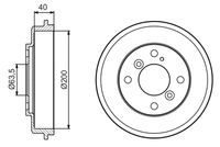 BOSCH 0986477240 - año construcción desde: 09/2008<br>Lado de montaje: Eje trasero<br>Diámetro interior de tambor de freno [mm]: 200,0<br>Rebajado máx. tambor de freno [mm]: 201,5<br>H tamb. freno interna [mm]: 40,3<br>Número de orificios: 4<br>corona de agujeros - Ø [mm]: 108,0<br>Diámetro de orificio [mm]: 14,0<br>H tamb. freno total [mm]: 57,4<br>Diámetro exterior del tambor de freno [mm]: 244,0<br>Diámetro alojamiento [mm]: 63,5<br>Homologación: E1 90R-02D0324/1949<br>