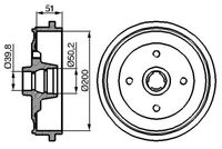 BOSCH 0986477053 - año construcción hasta: 11/1988<br>N.º de chasis (VIN) hasta: 89..K..120 000<br>Lado de montaje: Eje trasero<br>Diámetro interior de tambor de freno [mm]: 200<br>Diámetro exterior del tambor de freno [mm]: 262<br>H tamb. freno interna [mm]: 51<br>H tamb. freno total [mm]: 61<br>corona de agujeros - Ø [mm]: 108<br>Número de orificios: 4<br>Diámetro de centrado [mm]: 50,3<br>