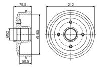 BOSCH 0986477153 - Lado de montaje: Eje trasero<br>Diámetro interior de tambor de freno [mm]: 180<br>H tamb. freno interna [mm]: 43<br>H tamb. freno total [mm]: 73<br>Llanta, nº de taladros: 4<br>Diám. buje de rueda [mm]: 52<br>Diámetro exterior del tambor de freno [mm]: 212<br>Peso [kg]: 4,6<br>corona de agujeros - Ø [mm]: 108<br>Diám. buje de rueda 2[mm]: 56<br>