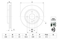 BOSCH 0986479E80 - Lado de montaje: Eje delantero<br>para OE N°: 1892668<br>Diámetro exterior [mm]: 257,9<br>Espesor de disco de frenos [mm]: 23<br>Espesor mínimo [mm]: 21<br>Altura [mm]: 44<br>corona de agujeros - Ø [mm]: 100<br>Tipo de disco de frenos: ventilado<br>Diámetro de centrado [mm]: 55<br>Número de orificios: 4<br>Superficie: aceitado<br>Procesamiento: altamente carbonizado<br>cumple norma ECE: ECE-R90<br>Diámetro de taladro hasta [mm]: 13<br>