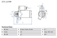 BOSCH 0986024980 - año construcción desde: 09/2011<br>Clase de caja de cambios: Transmisión automática<br>Tensión [V]: 12<br>Potencia nominal [kW]: 2,2<br>Cantidad de agujeros de fijación: 3<br>Cant. taladros roscados: 0<br>Número de dientes: 11<br>Pinza: 30<br>Diámetro de brida [mm]: 69<br>Sentido de giro: Sentido de giro a la derecha (horario)<br>Posición básica piñón [mm]: 5,1<br>Modelo motor arranque: autopoyado<br>Diámetro de orificio [mm]: 9<br>Diámetro de orificio 2 [mm]: 9<br>Taladro Ø 3 [mm]: 9<br>Longitud [mm]: 241<br>Posición/Grado: rechts<br>Ángulo de sujeción [grados]: 45<br>Medida ángulo brazo triangular [grados]: 0<br>Medida ángulo brazo trinagular [grados]: 45<br>