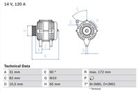 BOSCH 0986038180 - Tensión [V]: 12<br>Corriente de carga alternador [A]: 120<br>Restricción de fabricante: BOSCH<br>