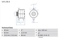 BOSCH 0986030970 - Tensión [V]: 12<br>Corriente de carga alternador [A]: 45<br>Calidad: RECONSTRUIDO<br>