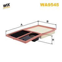 WIX FILTERS WA9545 - para el tipo de serie del modelo: 162/AV2<br>Tipo de filtro: Cartucho filtrante<br>Longitud [mm]: 374<br>Ancho [mm]: 192<br>Altura [mm]: 43<br>