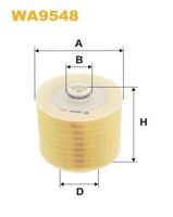 WIX FILTERS WA9548 - Tipo de filtro: Cartucho filtrante<br>Altura [mm]: 191<br>Diámetro exterior [mm]: 165<br>Diámetro interior [mm]: 85<br>Diám. int. 1 [mm]: 85<br>Diám. int. 2[mm]: 46<br>