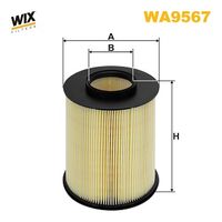 WIX FILTERS WA9567 - Tipo de filtro: Cartucho filtrante<br>Altura [mm]: 204<br>Diámetro exterior [mm]: 153<br>Diámetro exterior 1 [mm]: 157<br>Diámetro interior [mm]: 70<br>