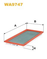 WIX FILTERS WA9747 - Longitud [mm]: 328<br>Ancho [mm]: 169,0<br>Altura [mm]: 36<br>Peso [kg]: 0,2<br>Tipo de filtro: Cartucho filtrante<br>