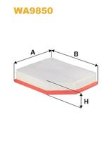 WIX FILTERS WA9850 - Tipo de filtro: Cartucho filtrante<br>Longitud [mm]: 286<br>Ancho [mm]: 234<br>Altura [mm]: 61<br>