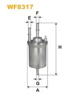 WIX FILTERS WF8317 - Tipo de filtro: Filtro de tubería<br>Altura [mm]: 164<br>Diámetro exterior [mm]: 62<br>Ø entrada [mm]: 8<br>Ø salida [mm]: 8<br>