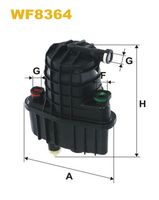 WIX FILTERS WF8364 - año construcción desde: 01/2008<br>Tipo de filtro: Filtro de tubería<br>Altura [mm]: 182<br>Diámetro exterior [mm]: 136<br>Diámetro exterior 1 [mm]: 111<br>Ø entrada [mm]: 10<br>Ø salida [mm]: 8<br>