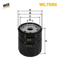 WIX FILTERS WL7086 - año construcción desde: 03/1989<br>año construcción hasta: 09/1994<br>Código de motor: J5R.7.18<br>Tipo de filtro: Filtro enroscable<br>Altura [mm]: 86<br>Medida de rosca: M20x1.5<br>Diámetro exterior [mm]: 77<br>Diám. int. 1 [mm]: 71<br>Diám. int. 2[mm]: 53<br>presión apertura válvula de desviación [bar]: 1<br>