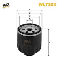 WIX FILTERS WL7203 - año construcción hasta: 06/2005<br>Tipo de filtro: Filtro enroscable<br>Altura [mm]: 92<br>Medida de rosca: UNF 3/4" -16<br>Diámetro exterior [mm]: 79<br>Diám. int. 1 [mm]: 71<br>Diám. int. 2[mm]: 62<br>presión apertura válvula de desviación [bar]: 2,5<br>Peso [kg]: 0,36<br>