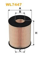 WIX FILTERS WL7447 - Tipo de filtro: Cartucho filtrante<br>Altura [mm]: 82<br>Diámetro exterior [mm]: 70<br>Diám. int. 1 [mm]: 28<br>Diám. int. 2[mm]: 28<br>