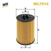 WIX FILTERS WL7514 - Tipo de filtro: Cartucho filtrante<br>Altura [mm]: 104<br>Diámetro exterior [mm]: 65<br>Diám. int. 1 [mm]: 21<br>Diám. int. 2[mm]: 32<br>Peso [kg]: 0,071<br>