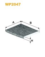 WIX FILTERS WP2047 - Tipo de filtro: Filtro de partículas<br>Versión con carbón activo (art. n.º): WP2047<br>Longitud [mm]: 196<br>Ancho [mm]: 240<br>Altura [mm]: 20<br>SVHC: No existen sustancias SVHC<br>