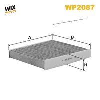 WIX FILTERS WP2087 - Tipo de filtro: Filtro de partículas<br>Versión con carbón activo (art. n.º): WP2087<br>Longitud [mm]: 256<br>Ancho [mm]: 224<br>Altura [mm]: 36<br>SVHC: No existen sustancias SVHC<br>