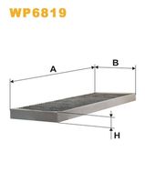WIX FILTERS WP6819 - Tipo de filtro: Filtro de partículas<br>Versión con carbón activo (art. n.º): WP6819<br>Longitud [mm]: 412<br>Ancho [mm]: 145<br>Altura [mm]: 25<br>SVHC: No existen sustancias SVHC<br>