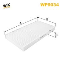 WIX FILTERS WP9034 - Tipo de filtro: Filtro de carbón activado<br>Longitud [mm]: 340<br>Ancho [mm]: 163<br>Altura [mm]: 30<br>