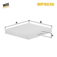 WIX FILTERS WP9036 - año construcción desde: 10/2010<br>Tipo de filtro: Filtro de carbón activado<br>Versión básica (art. n.º): WP2086<br>Longitud [mm]: 256<br>Ancho [mm]: 224<br>Altura [mm]: 36<br>SVHC: No existen sustancias SVHC<br>