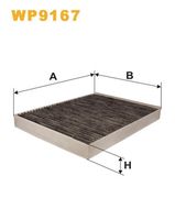 WIX FILTERS WP9167 - Tipo de filtro: Filtro de partículas<br>Versión con carbón activo (art. n.º): WP9167<br>Longitud [mm]: 278<br>Ancho [mm]: 219<br>Altura [mm]: 35<br>SVHC: No existen sustancias SVHC<br>