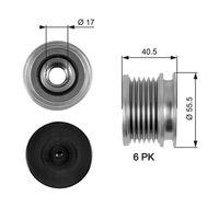 GATES OAP7060 - Corriente de carga alternador [A]: 150<br>Nº art. herramienta recomendada: GAT4955B<br>Número de canales: 6<br>Diámetro exterior [mm]: 55<br>Diámetro interior [mm]: 40,5<br>Ancho [mm]: 17<br>