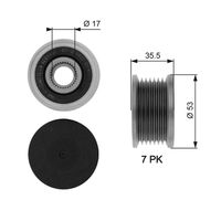 GATES OAP7110 - para OE N°: F-560843.XX<br>para OE N°: F-556602.XX<br>para OE N°: F-229643.XX<br>Nº art. herramienta recomendada: GAT4955B<br>Número de canales: 6<br>Diámetro exterior [mm]: 53,5<br>Diámetro interior [mm]: 17<br>Ancho [mm]: 38<br>