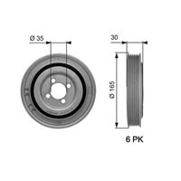 GATES TVD1032 - Espesor [mm]: 30<br>Diámetro interior [mm]: 35<br>Diámetro exterior [mm]: 165<br>Número de nervaduras: 5<br>Parámetro: 6PK<br>Peso [kg]: 1,370<br>