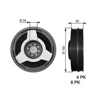 GATES TVD1030 - Espesor [mm]: 50<br>Diámetro interior [mm]: 34<br>Diámetro exterior [mm]: 192<br>Número de nervaduras: 8<br>Peso [kg]: 3,53<br>Parámetro: 4PK + 6PK<br>