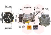 VALEO 813201 - Técnica conexión: V-B<br>Poleas: con polea para correa poli V<br>poleas - Ø [mm]: 119<br>Número de canales: 6<br>Agente frigorífico: R 134 a<br>ID compresor: 5SEL12C<br>Restricción de fabricante: DENSO<br>Aceite para compresor: PAG 46<br>Tensión [V]: 12<br>Tipo de sujeción: sujeción directa<br>