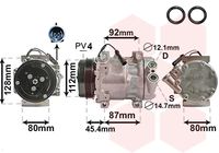 VALEO 813207 - ID culata (compresor): VPV-VPT<br>Tipo de sujeción: sujeción directa<br>poleas - Ø [mm]: 123<br>Técnica conexión: V-B<br>Agente frigorífico: R 134 a<br>Restricción de fabricante: SANDEN<br>ID compresor: 7V16<br>Número de canales: 6<br>