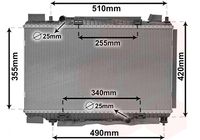 NRF 59327 - Material aletas refrigeradoras: Aluminio<br>Profundidad de red [mm]: 26<br>Longitud de red [mm]: 355<br>Ancho de red [mm]: 629<br>Ø entrada [mm]: 28<br>Ø salida [mm]: 28<br>Tipo radiador: Aletas refrigeración soldadas<br>Artículo complementario / información complementaria 2: sin depósito de compensación<br>Artículo complementario / información complementaria 2: sin bastidor<br>Artículo complementario/Información complementaria: con juntas<br>Material depósitos de agua (radiador): Plástico<br>