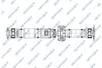 GSP PS900562 - Clase de caja de cambios: Caja de cambios manual<br>Clase de caja de cambios: Transmisión automática<br>Lado de montaje: posterior<br>Longitud [mm]: 1999<br>Diámetro exterior 1 [mm]: 50<br>Diámetro exterior 2 [mm]: 65<br>corona de agujeros - Ø 1 [mm]: 81,3<br>corona de agujeros - Ø 2 [mm]: 95<br>