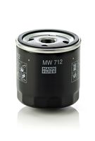 MANN-FILTER MW712 - Tipo de filtro: Filtro enroscable<br>Diámetro [mm]: 76,0<br>Altura [mm]: 82,0<br>Medida de rosca: 3/4"-16UNF-2B<br>Diámetro 2 [mm]: 72,0<br>Diámetro de junta tórica [mm]: 62,0<br>Par apriete [Nm]: 20<br>Nº art. herramienta recomendada: OCS 1<br>Tipo de válvula: Válvula de rebose<br>Peso neto [g]: 263<br>long. de embalaje [cm]: 8,4<br>Ancho de embalaje [cm]: 8,40<br>h embalaje [cm]: 8,80<br>