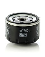 MANN-FILTER W7003 - Tipo de filtro: Filtro enroscable<br>Diámetro [mm]: 75,0<br>Altura [mm]: 70,0<br>Medida de rosca: M20x1,5<br>Diámetro 2 [mm]: 71,0<br>Diámetro de junta tórica [mm]: 61,7<br>Par apriete [Nm]: 20<br>Nº art. herramienta recomendada: OCS 1<br>Artículo complementario / información complementaria 2: con válvula bloqueo de retorno<br>Tipo de válvula: Válvula de rebose<br>Peso neto [g]: 248<br>h embalaje [cm]: 7,50<br>long. de embalaje [cm]: 8,0<br>Ancho de embalaje [cm]: 8,00<br>