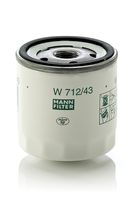 MANN-FILTER W712/43 - Tipo de filtro: Filtro enroscable<br>Diámetro [mm]: 75,0<br>Altura [mm]: 80,0<br>Medida de rosca: 3/4"-16UNF<br>Diámetro 2 [mm]: 71,0<br>Diámetro de junta tórica [mm]: 61,7<br>Par apriete [Nm]: 20<br>Nº art. herramienta recomendada: OCS 1<br>Artículo complementario / información complementaria 2: con válvula bloqueo de retorno<br>Tipo de válvula: Válvula de rebose<br>h embalaje [cm]: 7,50<br>long. de embalaje [cm]: 7,8<br>Ancho de embalaje [cm]: 7,80<br>