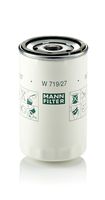 MANN-FILTER W719/27 - Tipo de filtro: Filtro enroscable<br>Diámetro [mm]: 75,0<br>Altura [mm]: 80,0<br>Medida de rosca: 3/4"-16UNF<br>Diámetro 2 [mm]: 71,0<br>Diámetro de junta tórica [mm]: 61,7<br>Par apriete [Nm]: 20<br>Nº art. herramienta recomendada: OCS 1<br>Artículo complementario / información complementaria 2: con válvula bloqueo de retorno<br>Tipo de válvula: Válvula de rebose<br>h embalaje [cm]: 7,50<br>long. de embalaje [cm]: 7,8<br>Ancho de embalaje [cm]: 7,80<br>