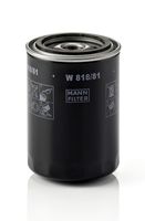 MANN-FILTER W818/81 - año construcción desde: 02/1990<br>Tipo de filtro: Filtro enroscable<br>Nº art. herramienta recomendada: LS 6/1<br>Altura [mm]: 90<br>Medida de rosca: 3/4-16 UNF<br>Diámetro exterior [mm]: 66<br>Artículo complementario / información complementaria 2: con válvula bloqueo de retorno<br>presión apertura válvula de desviación [bar]: 1,0<br>Diámetro interior de la junta anular [mm]: 54<br>Diámetro exterior de la junta anular [mm]: 62<br>SVHC: No existen sustancias SVHC<br>