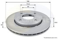 COMLINE ADC0374V - Lado de montaje: Eje trasero<br>Altura [mm]: 38,4<br>Tipo de disco de frenos: macizo<br>Espesor de disco de frenos [mm]: 10<br>Espesor mínimo [mm]: 8<br>Número de taladros: 2<br>Diámetro exterior [mm]: 250<br>Número de orificios: 4<br>Diámetro de centrado [mm]: 69<br>corona de agujeros - Ø [mm]: 114,3<br>Superficie: revestido<br>