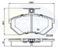 COMLINE CBP0511 - Lado de montaje: Eje delantero<br>Dinámica de frenado / conducción: para vehículos con ABS<br>Espesor [mm]: 16<br>Homologación: R90 Homologated<br>Longitud [mm]: 119<br>Ancho [mm]: 69<br>Peso [kg]: 1,5<br>Contacto avisador de desgaste: no preparado para indicador de desgaste<br>Sistema de frenos: TRW<br>Tipo de envase: caja<br>Número de WVA: 21945<br>Cantidad de muelles: 4<br>long. de embalaje [cm]: 16,8<br>Ancho de embalaje [cm]: 12,7<br>h embalaje [cm]: 4,7<br>