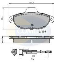 COMLINE CBP2509 - Lado de montaje: Eje delantero<br>Dinámica de frenado / conducción: para vehículos sin ABS<br>Espesor [mm]: 16<br>Longitud [mm]: 114,9<br>Ancho [mm]: 55,4<br>Número de indicadores de desgaste [por eje]: 2<br>Contacto avisador de desgaste: con contacto avisador de desgaste<br>Pastilla de freno: sin borde biselado<br>Sistema de frenos: BENDIX<br>Número de WVA: 21436<br>