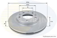 COMLINE ADC0443V - año construcción hasta: 03/2002<br>Lado de montaje: Eje delantero<br>Altura [mm]: 49<br>Tipo de disco de frenos: ventilación interna<br>Espesor de disco de frenos [mm]: 24<br>Espesor mínimo [mm]: 22<br>Número de taladros: 1<br>Diámetro exterior [mm]: 258<br>Número de orificios: 5<br>Diámetro de centrado [mm]: 72<br>corona de agujeros - Ø [mm]: 114,3<br>