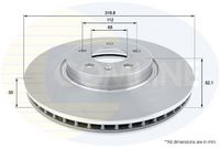 COMLINE ADC2614V - Lado de montaje: Eje delantero<br>Número de PR: 1LJ<br>Altura [mm]: 51,9<br>Tipo de disco de frenos: ventilación interna<br>Espesor de disco de frenos [mm]: 30<br>Espesor mínimo [mm]: 28,4<br>Número de taladros: 1<br>Diámetro exterior [mm]: 345<br>Número de orificios: 5<br>Diámetro de centrado [mm]: 68<br>corona de agujeros - Ø [mm]: 112<br>Superficie: revestido<br>