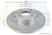 COMLINE ADC2709 - Lado de montaje: Eje delantero<br>Altura [mm]: 41<br>Tipo de disco de frenos: ventilación interna<br>Espesor de disco de frenos [mm]: 20,7<br>Espesor mínimo [mm]: 17,7<br>Número de taladros: 2<br>Diámetro exterior [mm]: 259<br>Número de orificios: 4<br>Diámetro de centrado [mm]: 61<br>corona de agujeros - Ø [mm]: 100<br>Superficie: revestido<br>