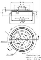 VILLAR 6270080 - Lado de montaje: Eje trasero<br>Diámetro de tambor [mm]: 180<br>Diámetro exterior del tambor de freno [mm]: 214<br>Rebajado máx. tambor de freno [mm]: 181,4<br>H tamb. freno interna [mm]: 40<br>H tamb. freno total [mm]: 54<br>Número de orificios: 4<br>corona de agujeros - Ø [mm]: 98<br>Diámetro alojamiento [mm]: 59<br>